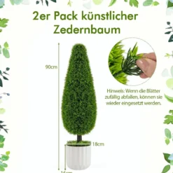 2er Kunstpflanze Zeder 90 cm Kunstbaum mit Topf Zimmerpflanze Deko Grün