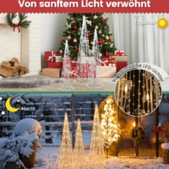 3er LED Weihnachtsbaum Kegelform mit Lichterkette & Sternschnüren Beleuchtete Weihnachtsdeko