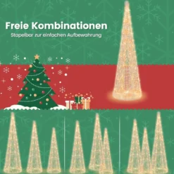 3er LED Weihnachtsbaum Kegelform mit Lichterkette & Sternschnüren Beleuchtete Weihnachtsdeko