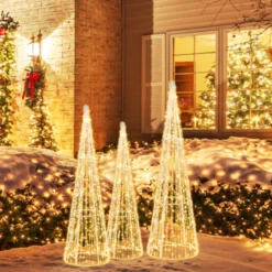 3er LED Weihnachtsbaum Kegelform mit Lichterkette & Sternschnüren Beleuchtete Weihnachtsdeko