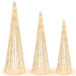 3er LED Weihnachtsbaum Kegelform mit Lichterkette & Sternschnüren Beleuchtete Weihnachtsdeko