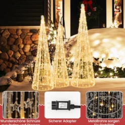3er LED Weihnachtsbaum Kegelform mit Lichterkette & Sternschnüren Beleuchtete Weihnachtsdeko