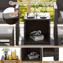 5er Möbel-Set Rattan Set Möbel Terrasse Sitzgruppe Sitzgarnitur Braun + Grau