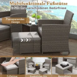 5er Möbel-Set Rattan Set Möbel Terrasse Sitzgruppe Sitzgarnitur Braun + Grau