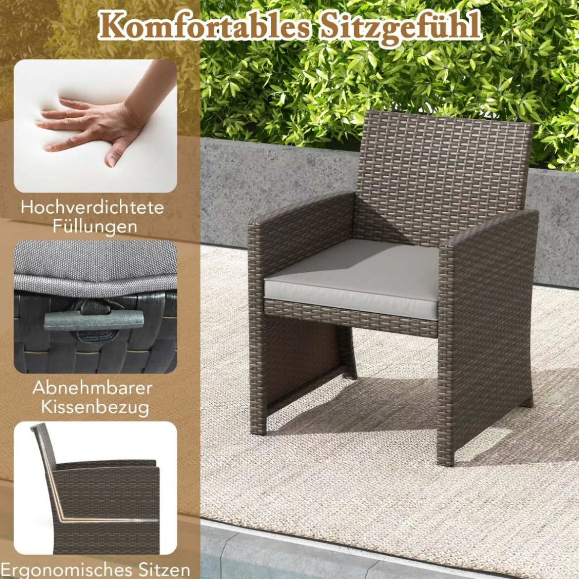 5er Möbel-Set Rattan Set Möbel Terrasse Sitzgruppe Sitzgarnitur Braun + Grau
