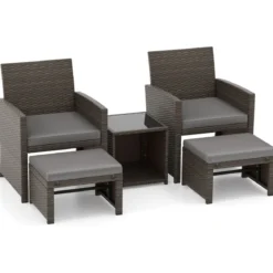 5er Möbel-Set Rattan Set Möbel Terrasse Sitzgruppe Sitzgarnitur Braun + Grau