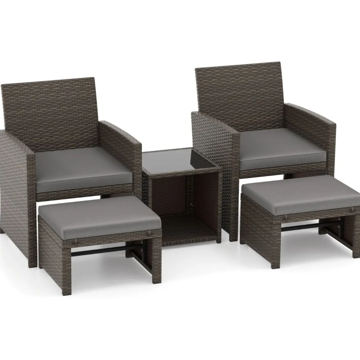 5er Möbel-Set Rattan Set Möbel Terrasse Sitzgruppe Sitzgarnitur Braun + Grau
