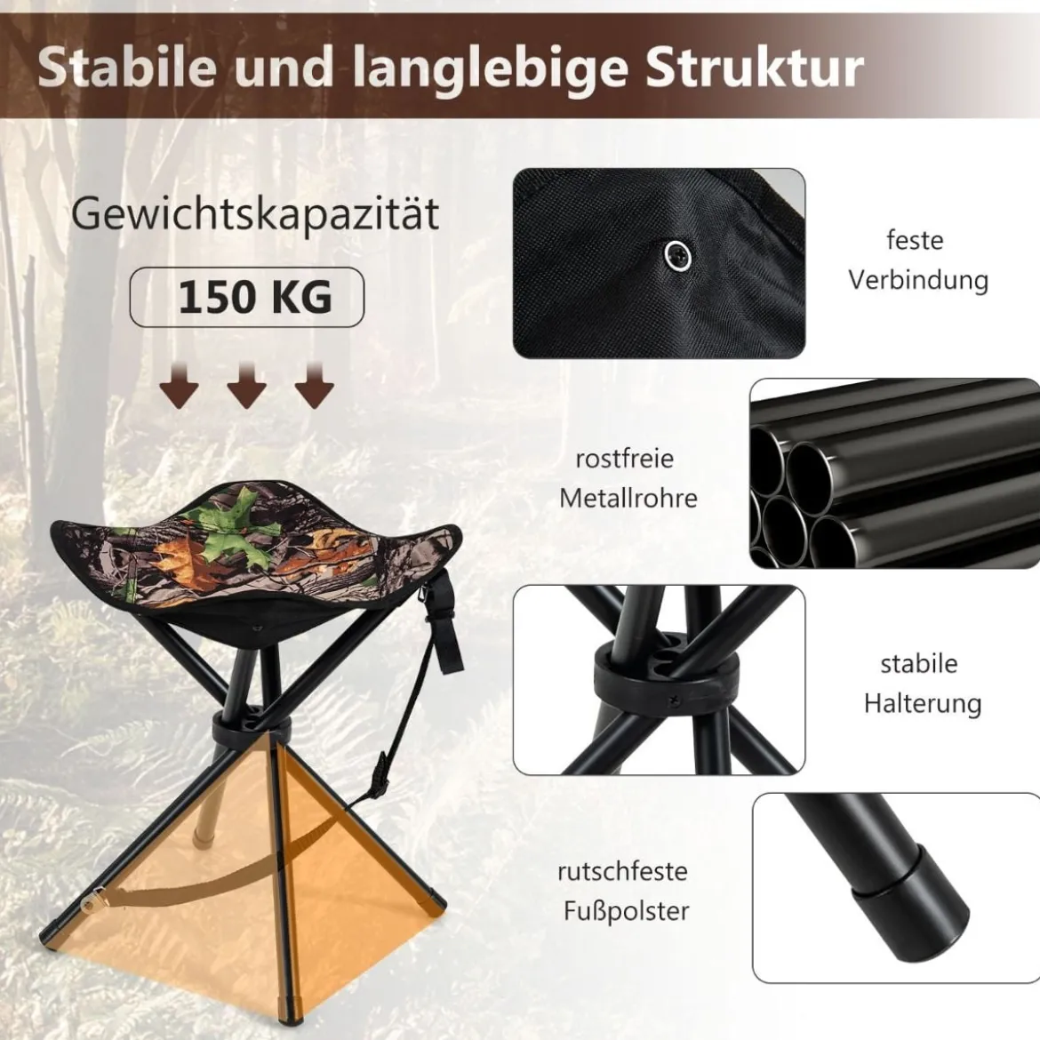 2er-Pack Faltbarer Jagdhocker Leichter Klappbarer Outdoor-Sitz mit Schultergurt 32 x 32 x 40 cm Tarnmuster