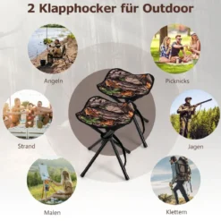 2er-Pack Faltbarer Jagdhocker Leichter Klappbarer Outdoor-Sitz mit Schultergurt 32 x 32 x 40 cm Tarnmuster