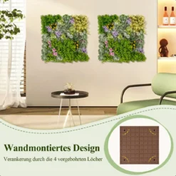 2er-Pack Quadratisch Gerahmte Wandkunst aus Künstlichem Laub 3D-Wandbegrünung 50 x 50 cm