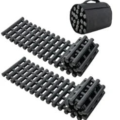2er-Pack Reifen-Traktionsmatten mit Tasche Notfall-Traktionshilfe Schwarz 82 x 21 x 2,8 cm