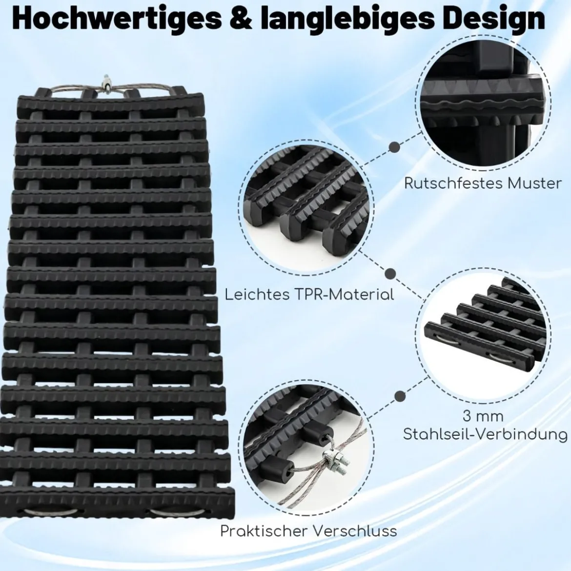 2er-Pack Reifen-Traktionsmatten mit Tasche Notfall-Traktionshilfe Schwarz 61,5 x 21 x 2,8 cm