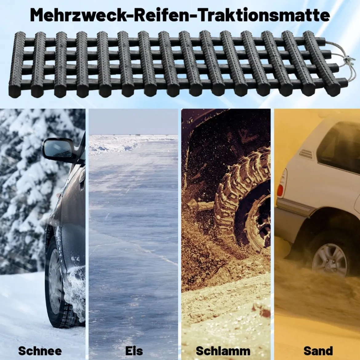2er-Pack Reifen-Traktionsmatten mit Tasche Notfall-Traktionshilfe Schwarz 61,5 x 21 x 2,8 cm