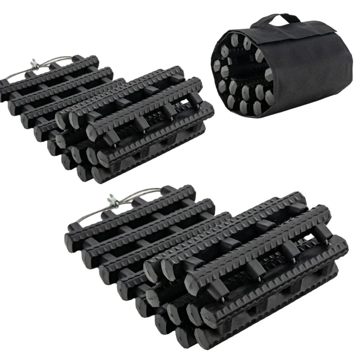 2er-Pack Reifen-Traktionsmatten mit Tasche Notfall-Traktionshilfe Schwarz 61,5 x 21 x 2,8 cm
