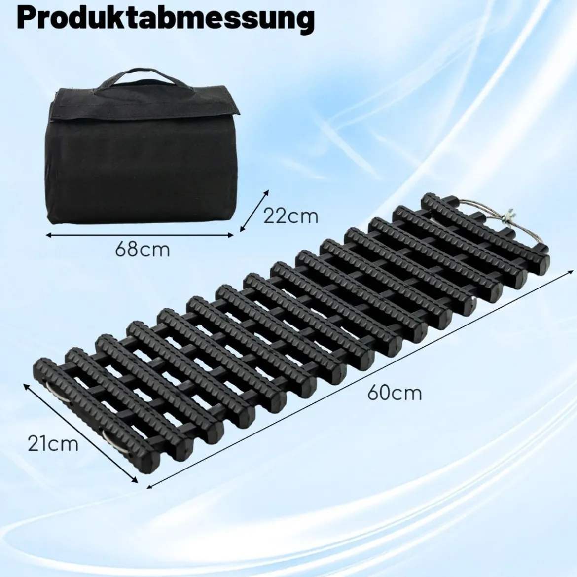 2er-Pack Reifen-Traktionsmatten mit Tasche Notfall-Traktionshilfe Schwarz 61,5 x 21 x 2,8 cm