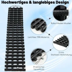 2er-Pack Reifen-Traktionsmatten mit Tasche Notfall-Traktionshilfe Schwarz 98 x 21 x 2,8 cm