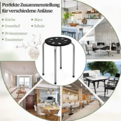 6er-Pack stapelbare Metallhocker mit X-förmigem Metallrahmen Runder Sitz Schwarz