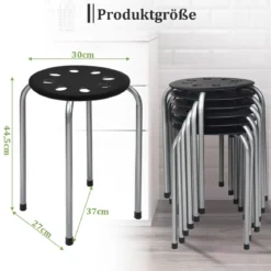 6er-Pack stapelbare Metallhocker mit X-förmigem Metallrahmen Runder Sitz Schwarz