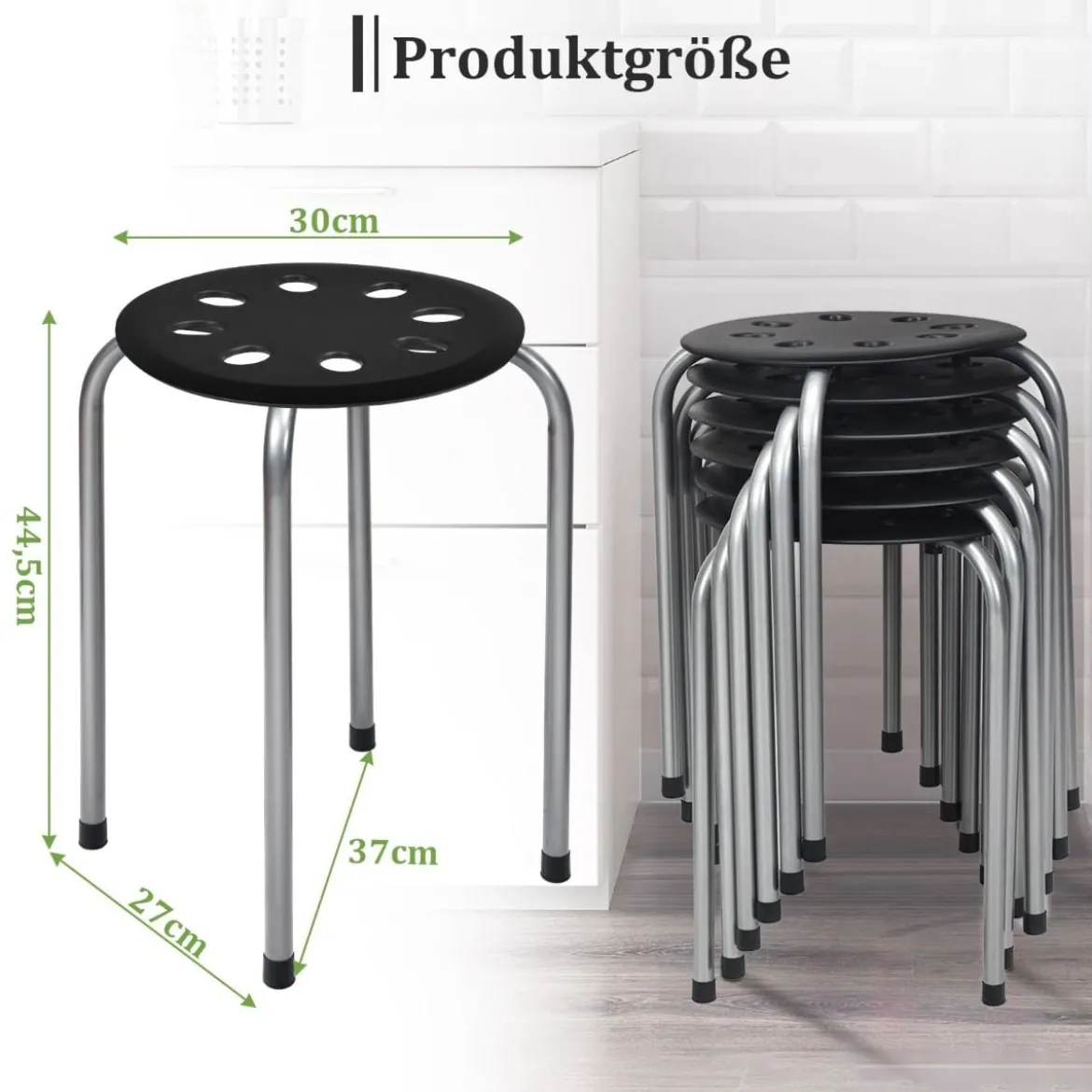6er-Pack stapelbare Metallhocker mit X-förmigem Metallrahmen Runder Sitz Schwarz