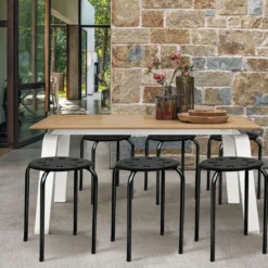 6er-Pack stapelbare Metallhocker mit X-förmigem Metallrahmen Runder Sitz Schwarz