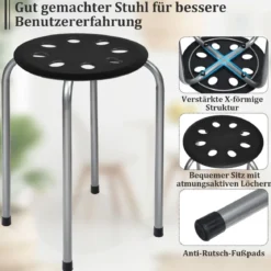 6er-Pack stapelbare Metallhocker mit X-förmigem Metallrahmen Runder Sitz Schwarz