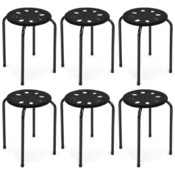 6er-Pack stapelbare Metallhocker mit X-förmigem Metallrahmen Runder Sitz Schwarz