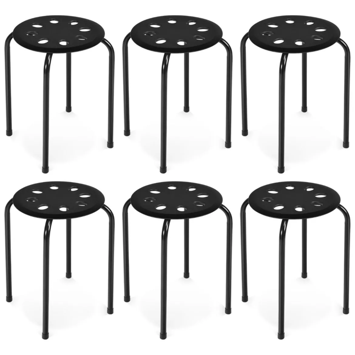 6er-Pack stapelbare Metallhocker mit X-förmigem Metallrahmen Runder Sitz Schwarz