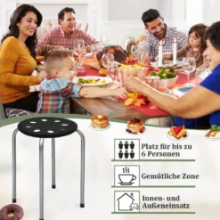6er-Pack stapelbare Metallhocker mit X-förmigem Metallrahmen Runder Sitz Schwarz