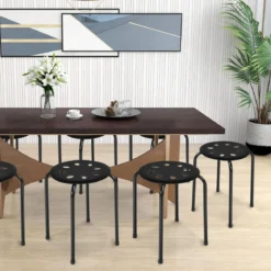 6er-Pack stapelbare Metallhocker mit X-förmigem Metallrahmen Runder Sitz Schwarz