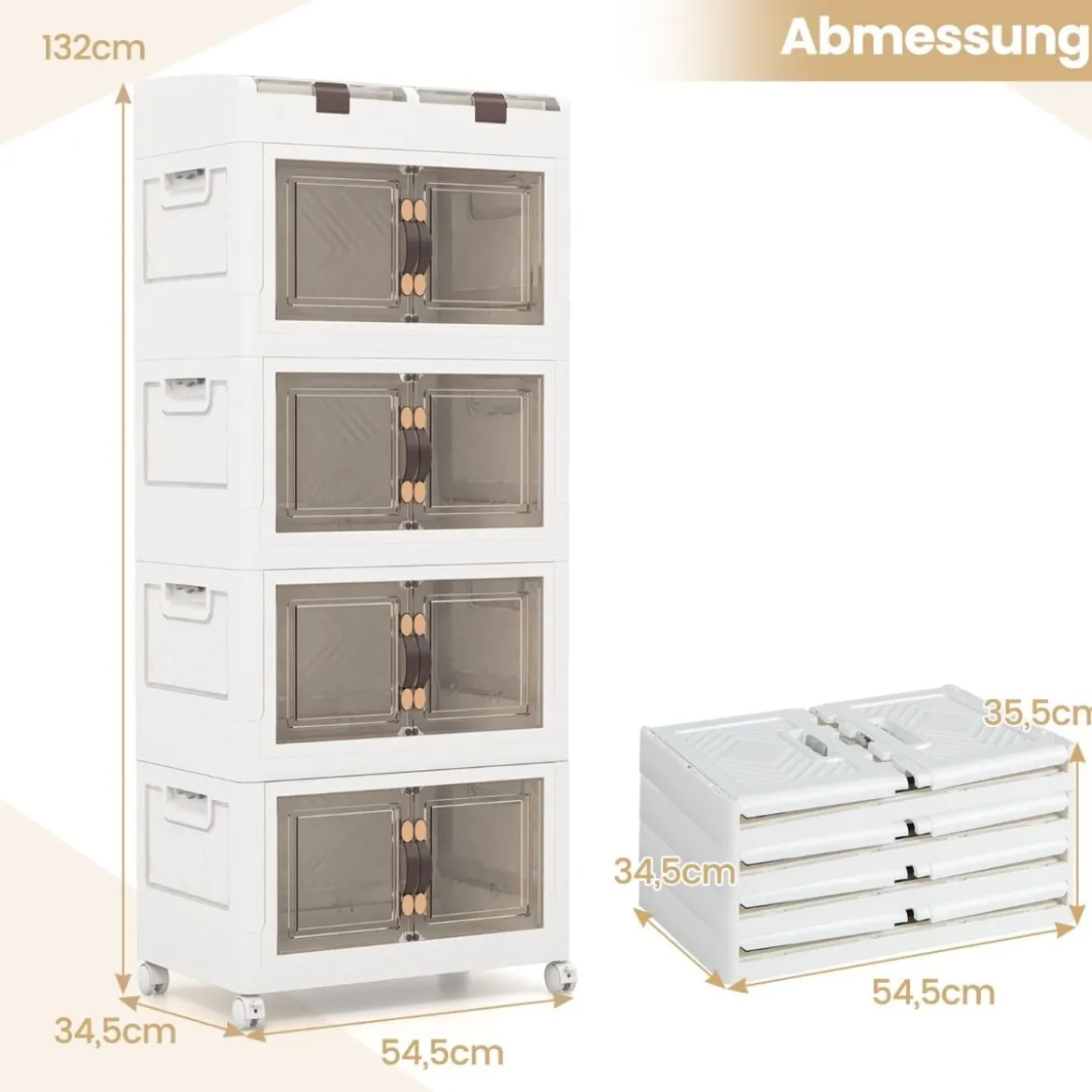 4er-Pack Stapelboxen mit Deckel & Rollen & Türen Faltbare Aufbewahrungsbox Kunststoffbox 210L