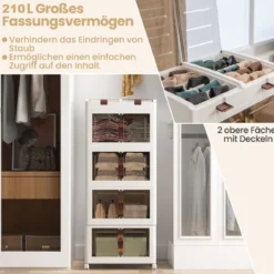 4er-Pack Stapelboxen mit Deckel & Rollen & Türen Faltbare Aufbewahrungsbox Kunststoffbox 210L