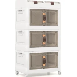 3er-Pack Stapelboxen mit Deckel & Rollen & Türen Faltbare Aufbewahrungsbox Kunststoffbox 160L