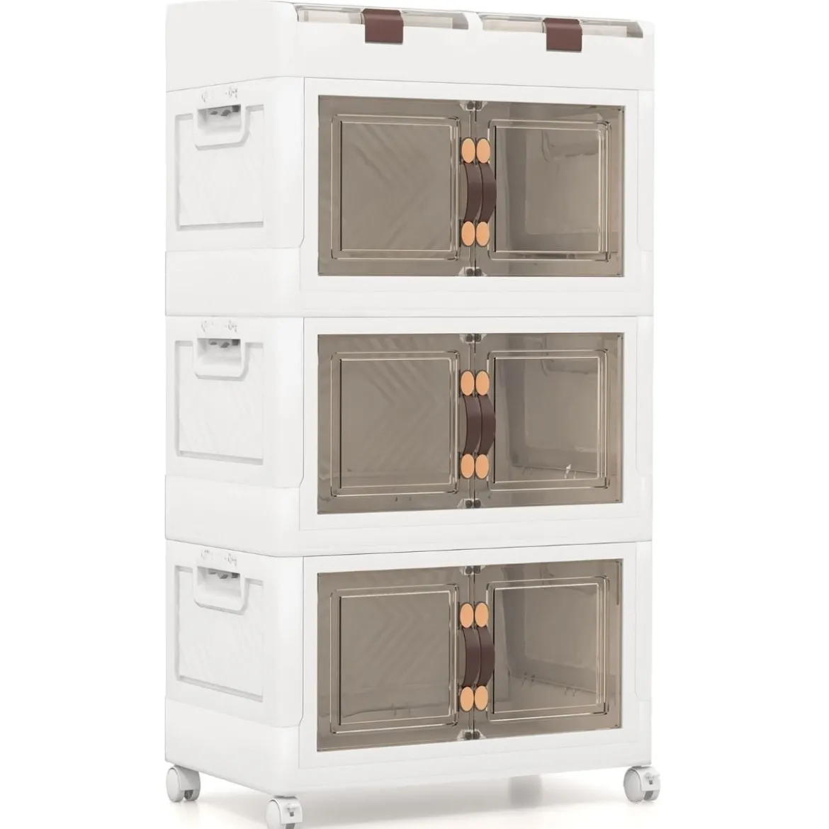 3er-Pack Stapelboxen mit Deckel & Rollen & Türen Faltbare Aufbewahrungsbox Kunststoffbox 160L