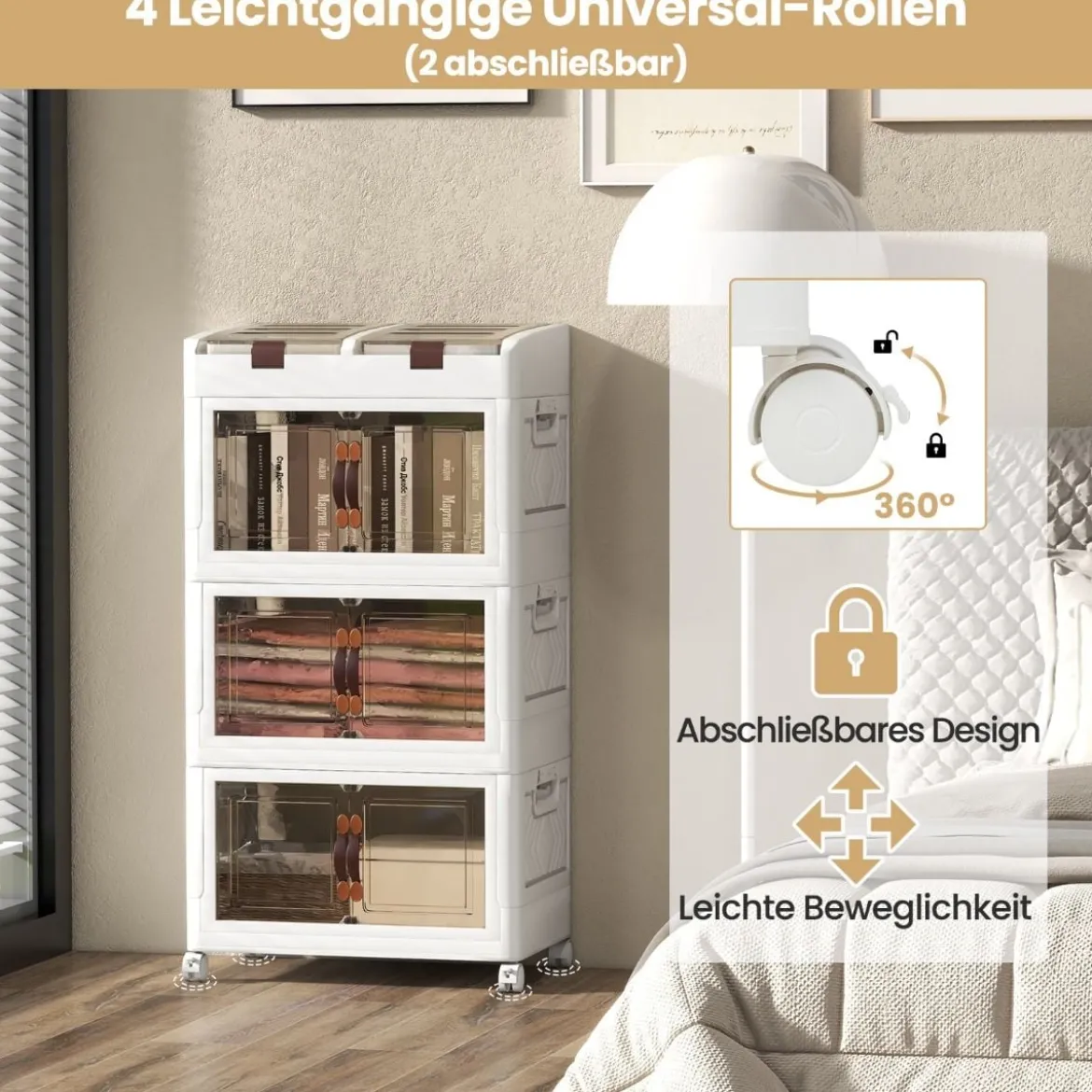 3er-Pack Stapelboxen mit Deckel & Rollen & Türen Faltbare Aufbewahrungsbox Kunststoffbox 160L