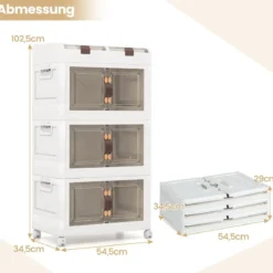 3er-Pack Stapelboxen mit Deckel & Rollen & Türen Faltbare Aufbewahrungsbox Kunststoffbox 160L