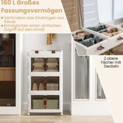 3er-Pack Stapelboxen mit Deckel & Rollen & Türen Faltbare Aufbewahrungsbox Kunststoffbox 160L
