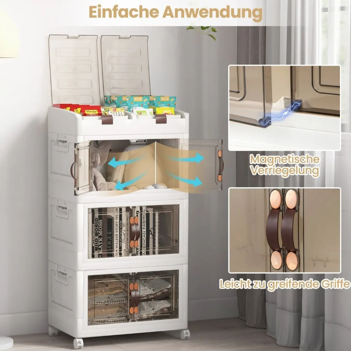 3er-Pack Stapelboxen mit Deckel & Rollen & Türen Faltbare Aufbewahrungsbox Kunststoffbox 160L