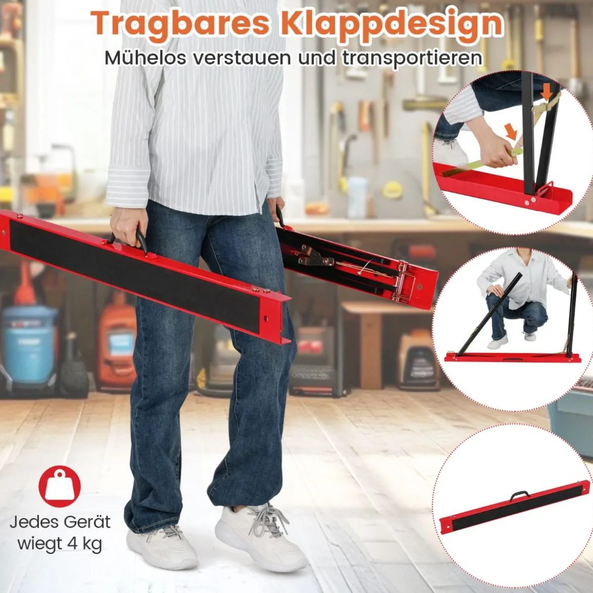 2er-Pack tragbare Sägeböcke galvanisierter Metall-Arbeitsbock mit rutschfester Oberseite Schwarz + Orange