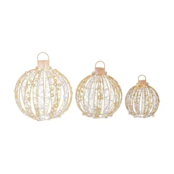 3er-Pack Weihnachtliche LED-Lichtkugeln Runde Weihnachtsbeleuchtung in 3 Größen Golden