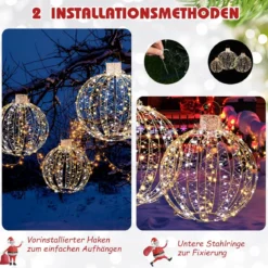 3er-Pack Weihnachtliche LED-Lichtkugeln Runde Weihnachtsbeleuchtung in 3 Größen Golden