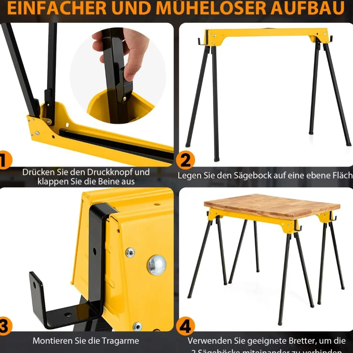 2er-Pack Zusammenklappbare Sägeböcke Kompaktes Elektrowerkzeug-Ständerpaket 92 x 48 x 74 cm