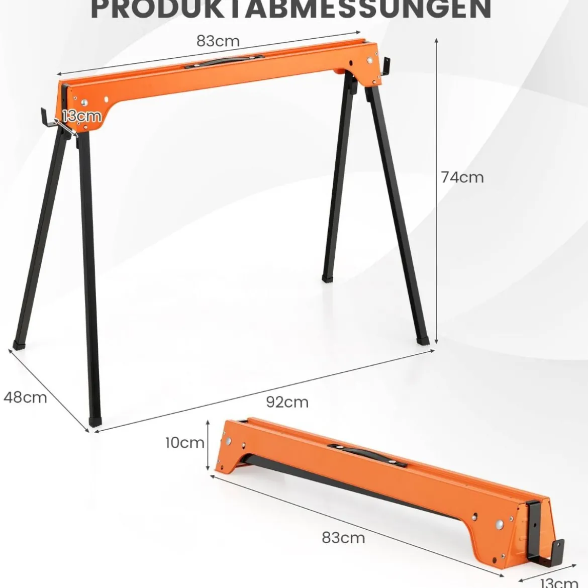 2er-Pack zusammenklappbare Sägeböcke kompaktes Elektrowerkzeug-Ständerpaket Orange