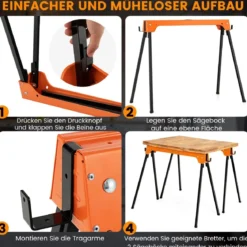 2er-Pack zusammenklappbare Sägeböcke kompaktes Elektrowerkzeug-Ständerpaket Orange