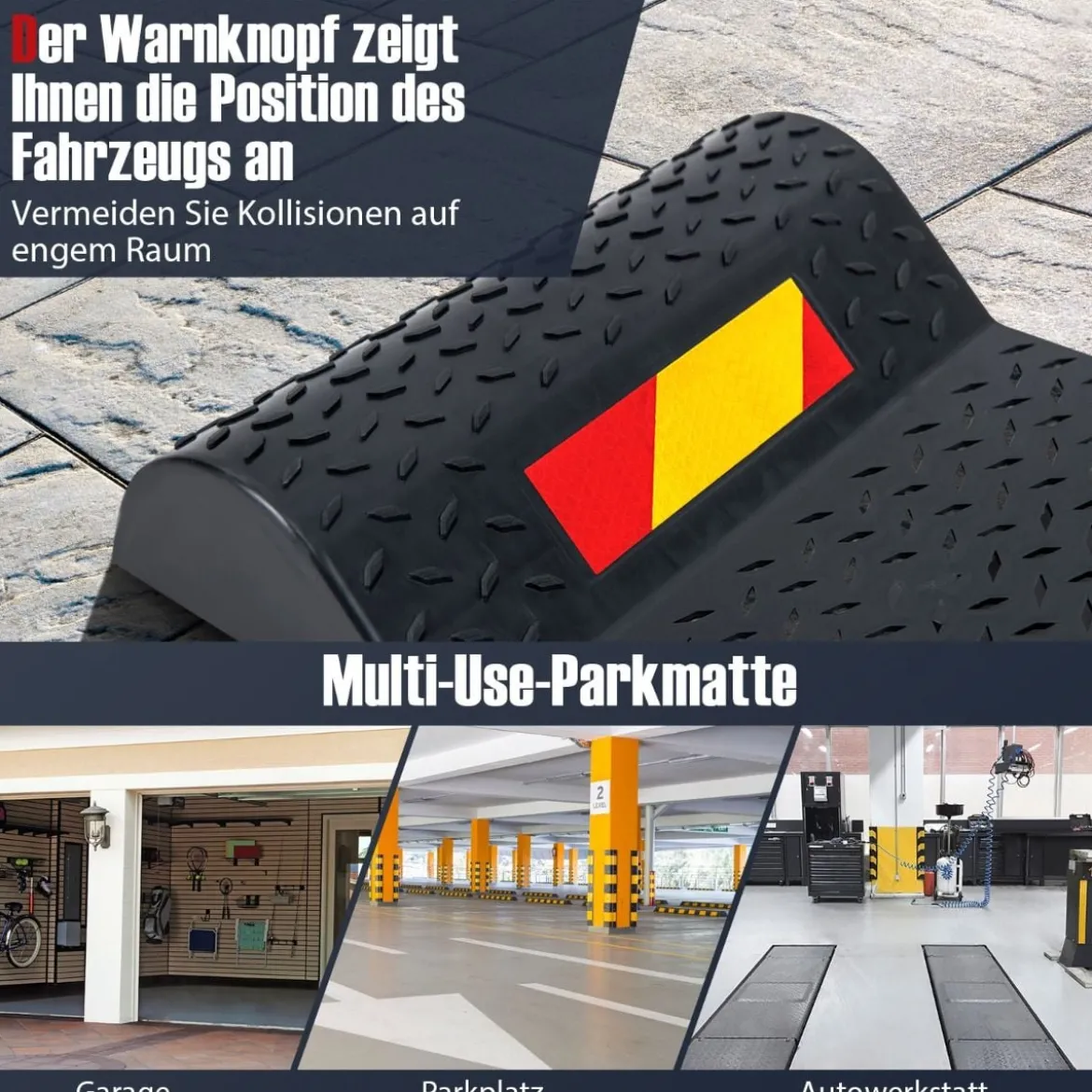 2er Parkmatten mit Bremsschwelle Robuste Einparkhilfe mit Warnstreifen Premium Radstopper