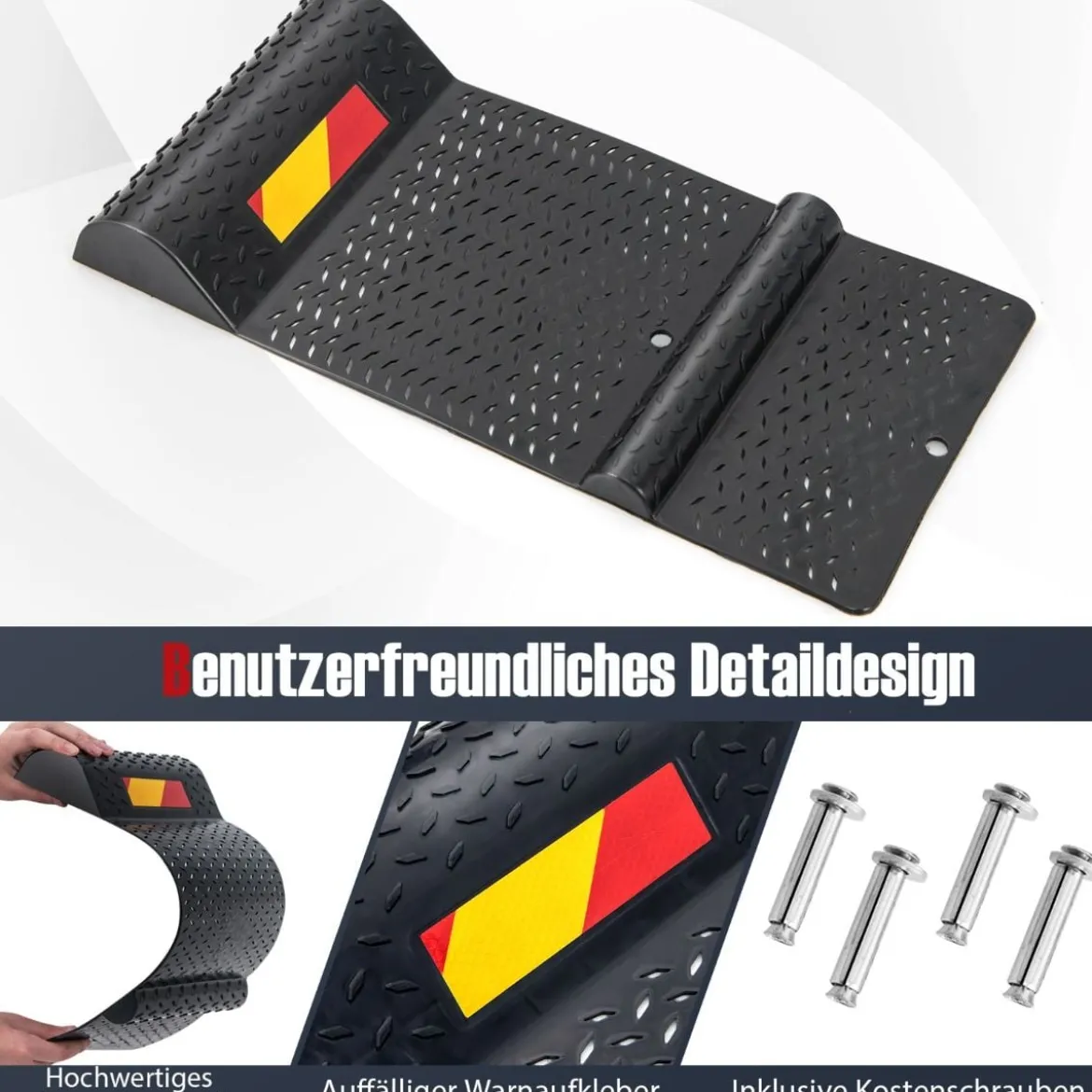 2er Parkmatten mit Bremsschwelle Robuste Einparkhilfe mit Warnstreifen Premium Radstopper