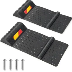 2er Parkmatten mit Bremsschwelle Robuste Einparkhilfe mit Warnstreifen Premium Radstopper