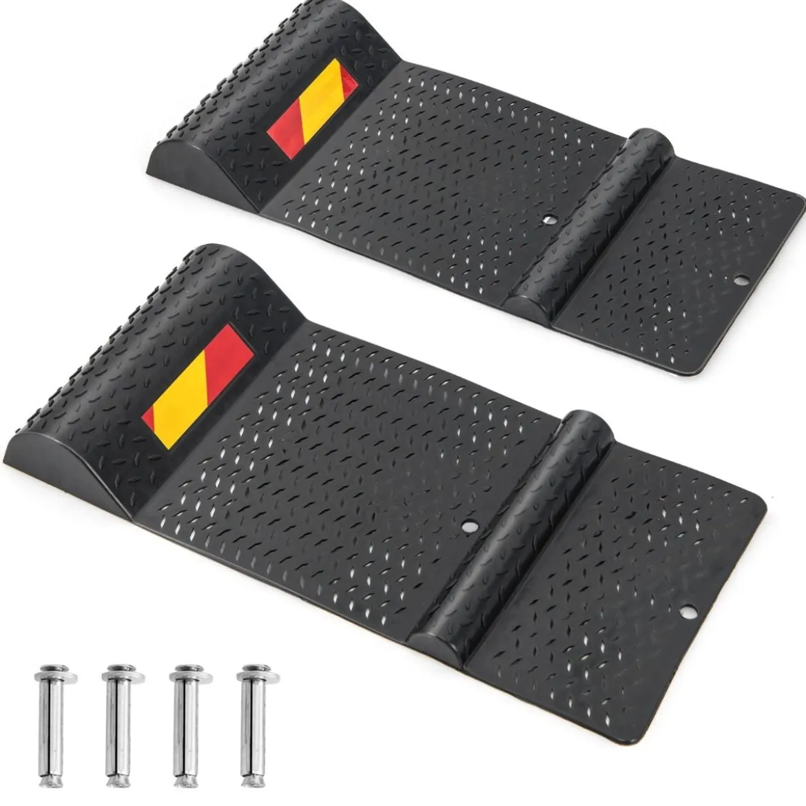 2er Parkmatten mit Bremsschwelle Robuste Einparkhilfe mit Warnstreifen Premium Radstopper