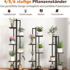 3er Pflanzenständer Set 4+5+6 Etagen Blumenständer aus Holz & Metall Blumenregal