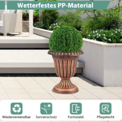 2er Pflanzkübel Pflanzgefäße mit Sockelbasis & Abflussloch Blumentöpfe 46,5 cm Hoch Bronze