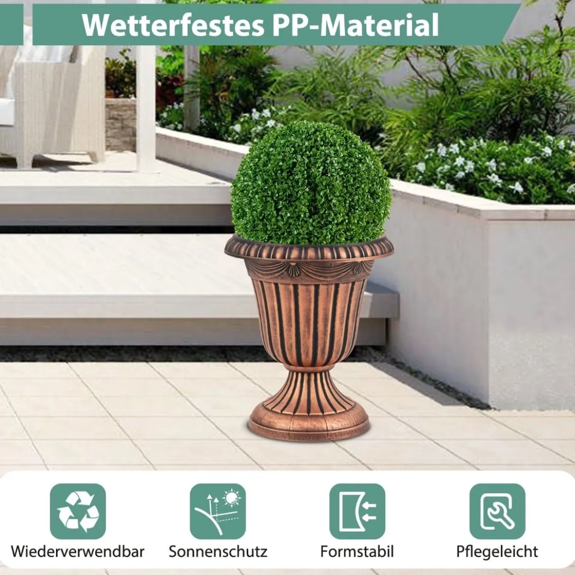 2er Pflanzkübel Pflanzgefäße mit Sockelbasis & Abflussloch Blumentöpfe 46,5 cm Hoch Bronze